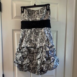 Ruby Rox Semi Formal Floral Strapless Dress with Black Bow